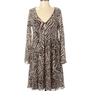 BCBGMAXAZRIA Dress Long Sleeve Ruffle Accents, Frills Brown Sz S #198